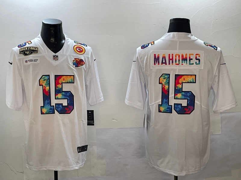 Men Kansas City Chiefs 15 Mahomes White Rainbow 2025 Nike Limited NFL Jersey style 2